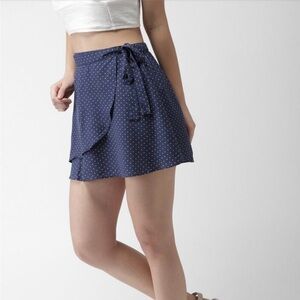 Forever 21 Navy Blue Polka Dot Wrap Mini Skirt Medium